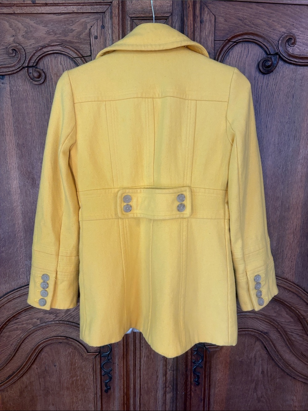 J Crew Stadium Cloth Majesty Bright Yellow Pea Coat Jacket Size 4 - Picture 12 of 13